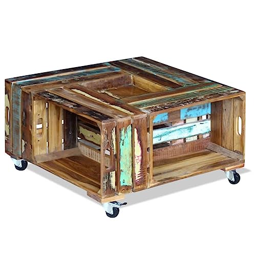 Table basse bois massif de r&eacute;cup&eacute;ration authentique pour meuble de s&eacute;jour