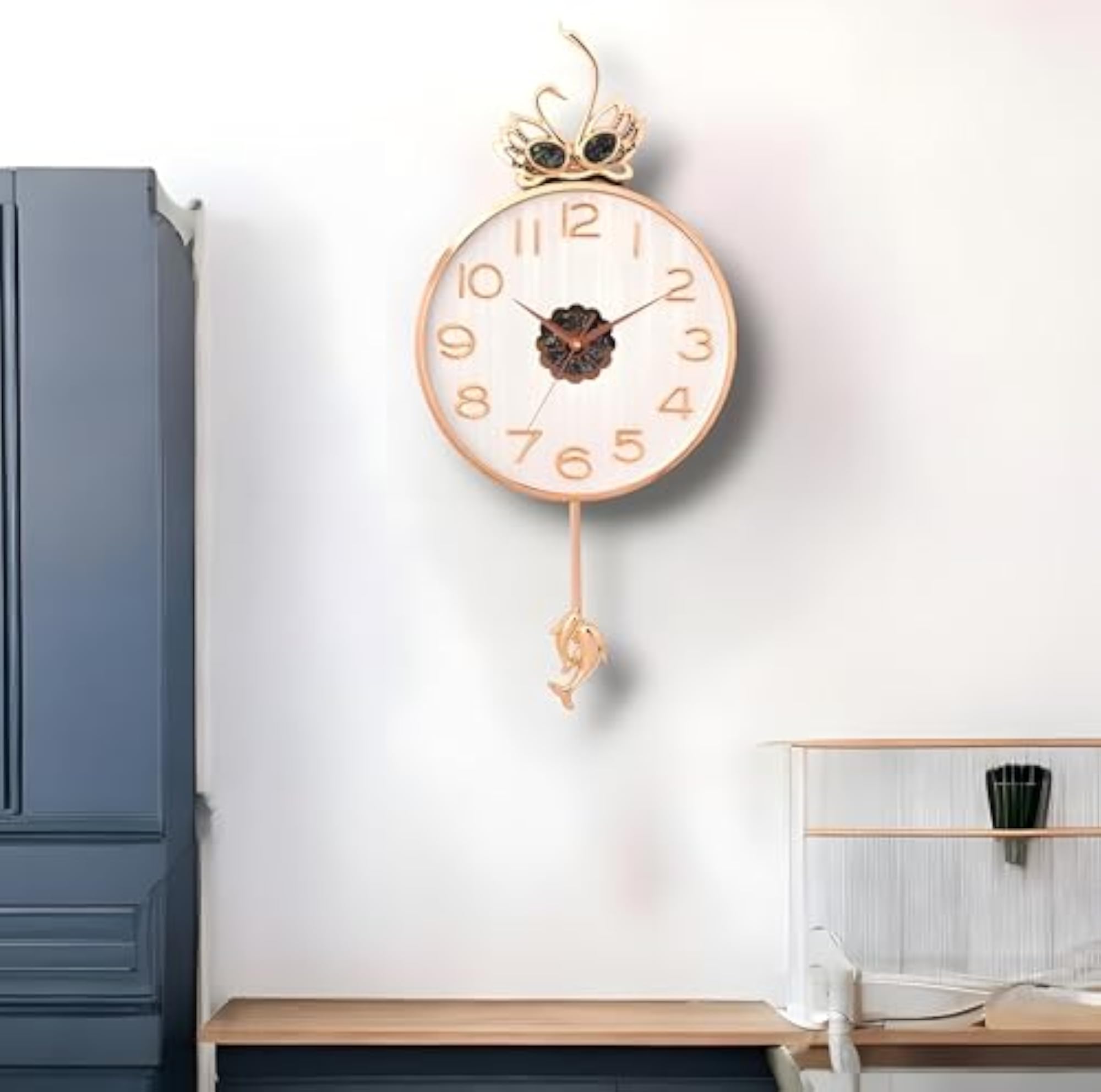 Stylish Pendulum Wall Clock with Swan Emblem