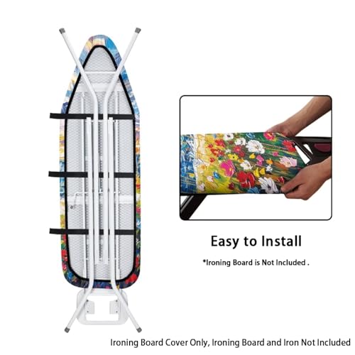 Image of Easy Installation 15x54 Oil Art Sailboat Floral Print Ironing Board Cover - Elastic Edge, Fit Standard Size Iron Board Cover, Stain Resistant, Setup for Effortless Ironing Experience