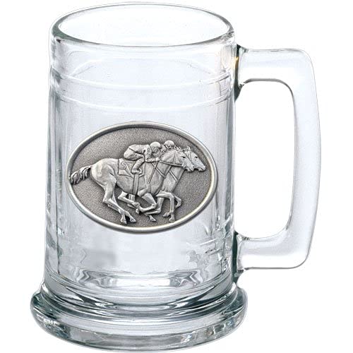 Heritage Pewter By a Nose Beer Stein Glass | 15 Ounce German-Style Beer Glass | Intricately Crafted Metal Pewter Alma Mater Inlay