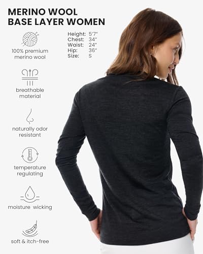 Image of Merino Wool Base Layer Women - 100% Merino Wool Shirt Women Thermal Underwear Long Sleeve T-Shirt for Hiking