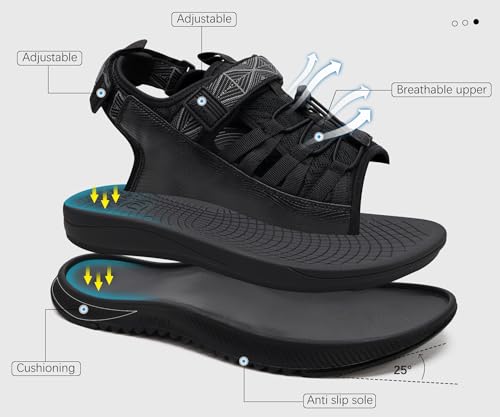 Image of ONCAI Men Hiking Sandals, Arch Support Walking Sandals with Outdoor Orthotic Footbed for Plantar Fasciitis, Hombre Sandalias Recovery Sport Size 7-14