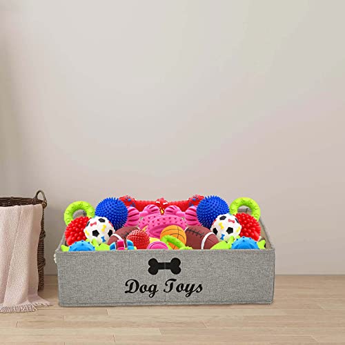 Image of Morezi Large Dog Toy bin Puppy Shallow Toy Baskets - Perfect for Collapsible Bin for Living Room, Playroom, Closet, Home Organization - Light Brown - Rectangle - Dog