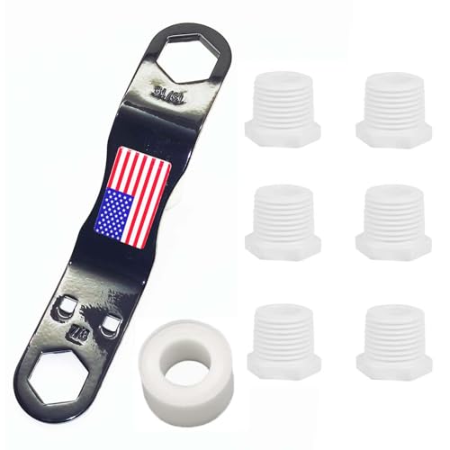 RV Water Heater Drain Plug Kit with Flag Include Angled Wrench 6 Pieces 1/2 NPT Replacement Plugs and 1 Roll PTFE Tape (8)