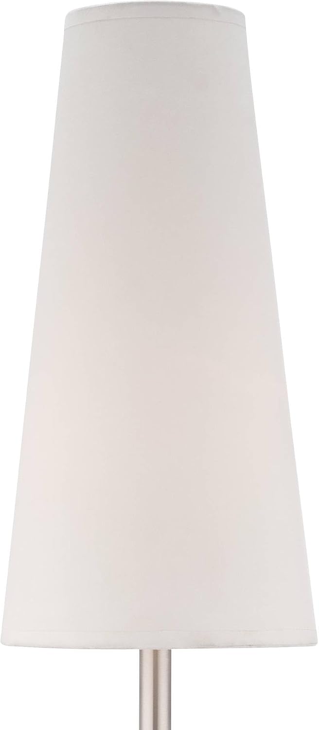 360 Lighting Snippet Modern Buffet Table Lamp 26" Tall Skinny Brushed Nickel Silver White Fabric Tapered Cone Shade Decor for Bedroom Living Nightstand Bedside Office Kids Room House Home Family