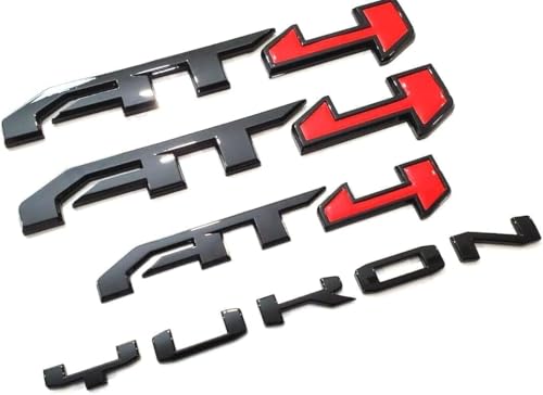 Image of 4Pcs Door Rear Tailgate AT4 Yukon Emblems Letters 3D Badge Replacement for 2021-2025 Yukon XL (Red Black)