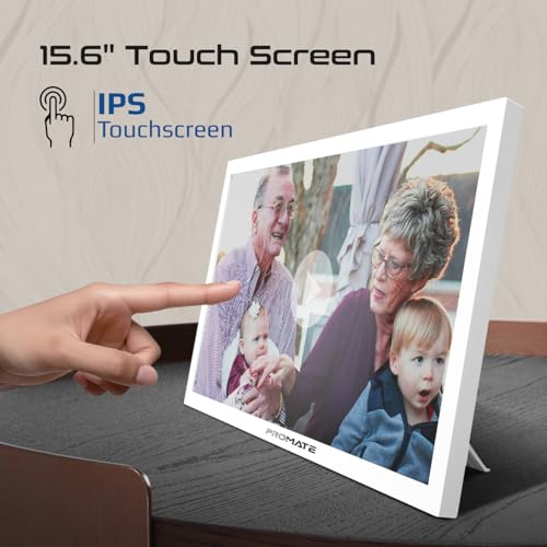Promate Full HD Digital Photo Frame with Touchscreen, Wireless App Control, Multi Picture & Video Formats Compatibility, USB/TF Card Support, Dual Speakers, Memoria (White, 15.6 Inch)
