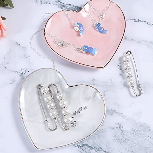 Heart Shape Jewelry Dish, Marble Pattern Trinket Ring Tray Holder, Decorative Jewelry Dish Tray Set For Earrings Rings Bracelet Watch Necklaces Keys, Birthday Mother's Day Gift(White+Pink) #TOP5