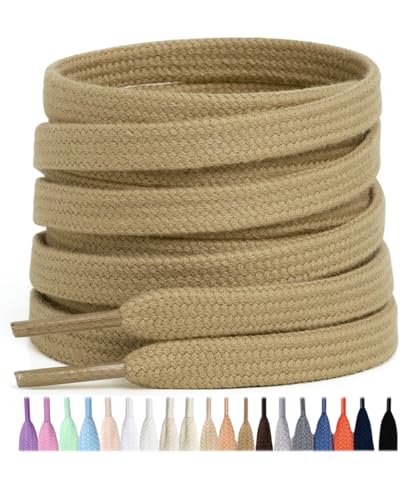 Stepace 2 Pairs 100% Cotton Flat Shoe Laces 8mm Wide Shoelaces for Sneaker Running Athletic Shoes taupe 180