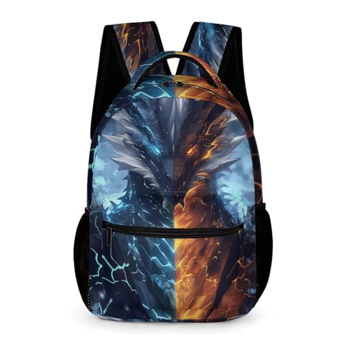 KOYI Mochila de dragão para meninos e meninas, mochila escolar de dragão de gelo e fogo, mochila legal para meninos, meninas do ensino fundamental, mochila de viagem para laptop, corpo de dragão de