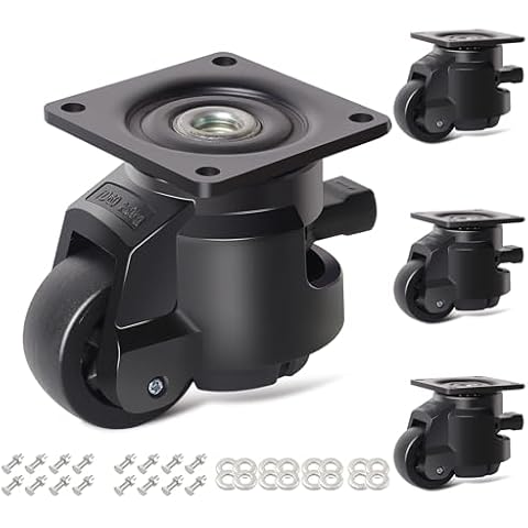 Leveling Casters Heavy Duty with Ratchet Handle Design,Swivel Plate Casters Set of 4, Adjustable Retractable Casters Wheels for Workbench,Equipment, Machine（Hardware Included） Cover