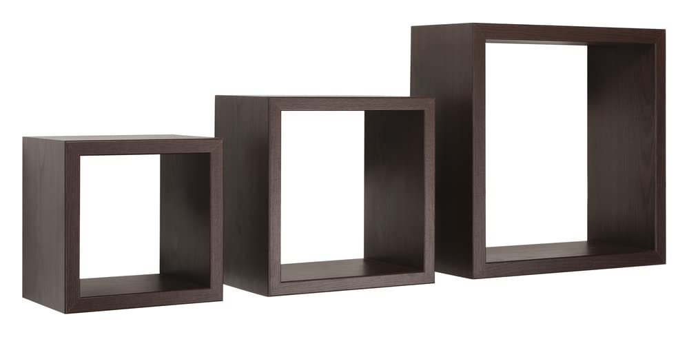 MODULARREDO | RUBIC Set di 3 Mensole da Muro, Cubi Arredo, Mensole Cubo, Cubi da Parete, 35x35x15.5 cm, 25x25x15.5 cm e 20x20x15.5 cm, Wengè, Kit Tasselli Incluso - Made in Italy