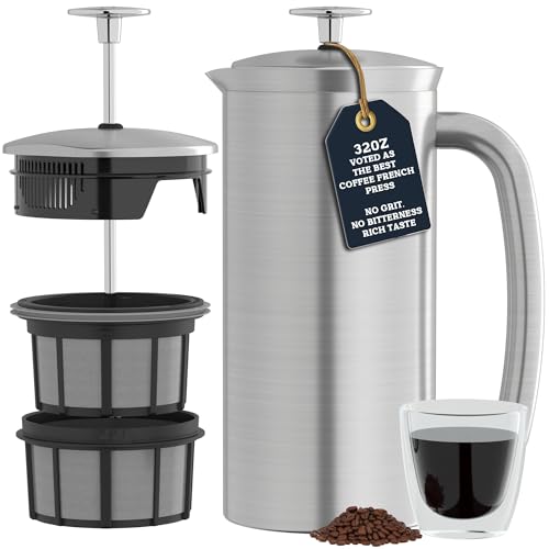 Image of ESPRO Pro P7 Brushed Stainless Steel 304 French Press Coffee Maker for Dad, Patented Double Walled Micro-Filter, Insulated Grit-Free Brew, Heat Resistant BPA Free, 32oz