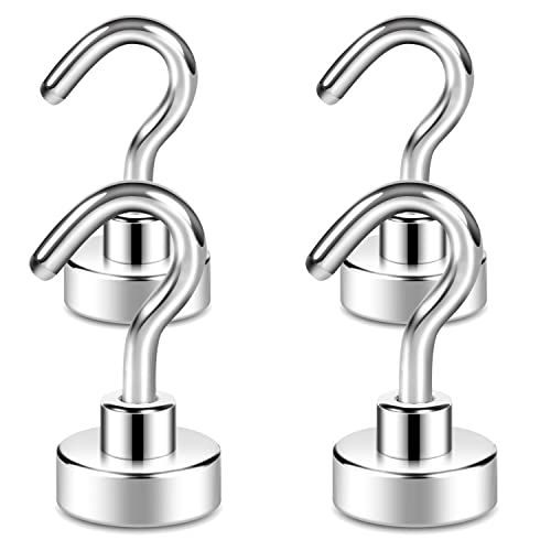 Neosmuk - Neosmuk Magnetic Hooks, 22lb+ Extra Strong Magnet with Hook for Fridge,Heavy Duty Cruise Hook for Ceiling,Small Magnetic Holder for Van, Tool(White, Pack of 4)