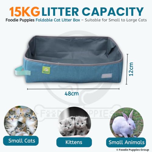 Image of Foodie Puppies Foldable Cat Litter Box - (48 x 38 x 12 cm) for Indoor & Outdoor, Waterproof & Washable, Litter Tray, Portable Reusable Litter Boxes for All Adult Cats & Kittens | Colour May Vary