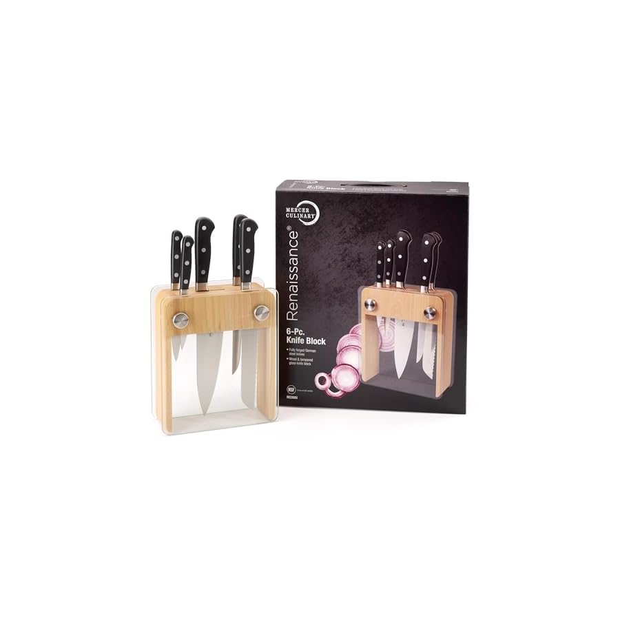 Mercer Culinary - M23505 Renaissance Forged Knife Block Set, 6-Piece, Wood Block with Tempered Glass