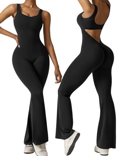 Vertvie Sleeveless Flare Jumpsuits for Women Sexy Backless Bodyco...