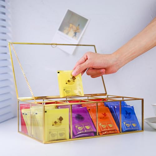 REDHUGO Glass Tea Bag Organizer with 8 Compartments