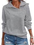 Womens Zipper Sweatshirt Turtleneck Long Sleeve Pullover Casual Loose Sweatshirts Top T Shirts Light Grey