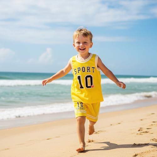 Image of Volunboy Kids Sports Shorts Sets Boys Jerseys Tracksuit 2 Piece Basketball Performance Tank Top and Mesh Shorts Set