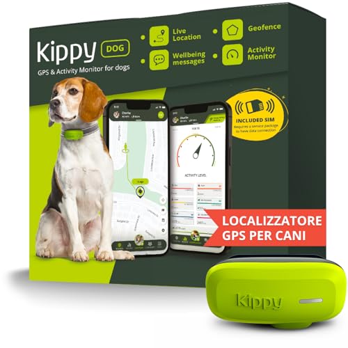 Kippy DOG | GPS per Cani - Localizzatore per Cani e Gatti Impermeabile con GPS per collare - Tracker di Attività e Salute del tuo Cane, con Recinto Virtuale e Notifiche - Colore Verde