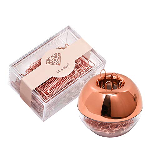 MultiBey Rose Gold Paper Clips with Elegant Magnetic Round Paperclip Holder Medium Large Size (Rose Gold, 28mm+50mm)