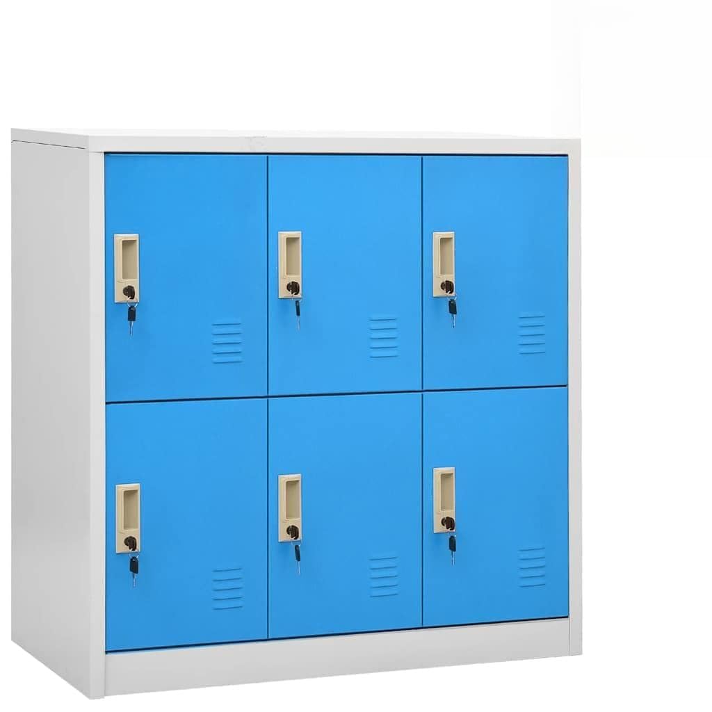 Set di 5 armadietti in acciaio grigio chiaro, blu, 90 x 45 x 92,5 cm, richiudibile, per ufficio, scuola, corridoio, balcone, spazio di archiviazione moderno