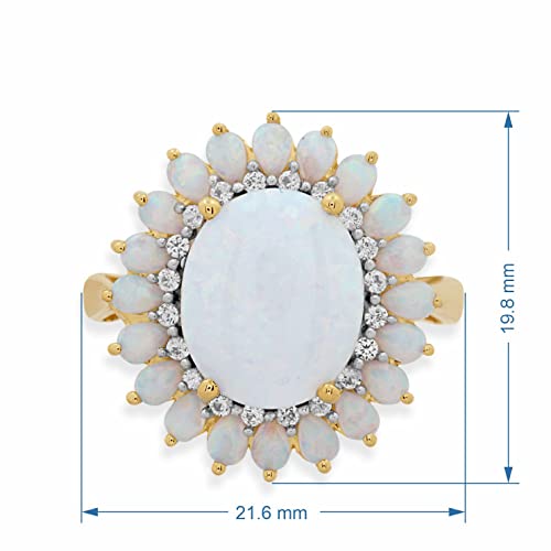 Jewelili Blooming Ring In 18K Yellow Gold Over Sterling Silver Oval And Pear Shape Created Opal With Round Created White Sapphire, Size 7 #TOP1