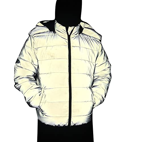 Herren Reflektierende Winterjacke Herren Winterjacke Leicht Mode Oberbekleidung Mäntel Jacke Gefüttert Weich Warm Kurze Jacken Tasche mit Kapuze Eleganter Mantel Laufjacke Reflektierend Damen Cover