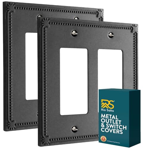 Rio Salto Decorative Wall Plates Black Light Switch Cover Plate Rocker 2 Pack Double Rocker Paddle Switch Plate Outlet Covers Metal — Pearl Collection, Midsize, 5.00" X 5.00" by Rio Salto - Used condition - US$30.39