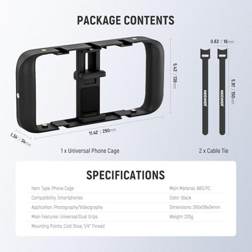 NEEWER Klatka na telefon komórkowy Video Rig kompatybilna z iPhone Samsung Galaxy Android, uchwyt na telefon komórkowy stabilizator Cage z Cold Shoe i gwintem 1/4 cala do nagrywania wideo i filmów