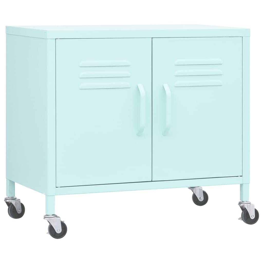Mobili portavivande in acciaio verde menta, 60 x 35 x 56 cm, con ruote e freni, ripiano regolabile, portata fino a 70 kg, robusto armadietto per casa, ufficio, corridoio