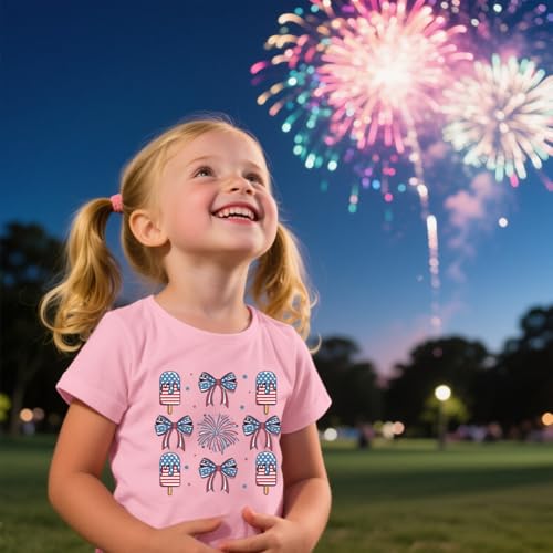 Image of Toddler Girls 4th of July T-Shirt American Flag Popsicle Print Cotton Kids Boys Independence Day Tees