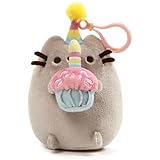 GUND Pusheen Snackable Birthday Cupcake Cat Plush Stuffed Animal Backpack Clip, Gray, 5
