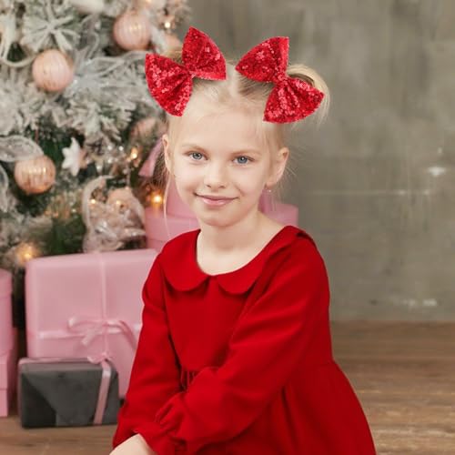 CN 5 Inch Red Glitter Hair Bows for Girls Alligator Clips Sparkly Sequin Hair Accessories for Kids Toddler Women on Birthday Wedding Christmas and Party