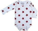 Organic Baby Long Sleeve Onesies GOTS Certified Cotton (White-Red, 3-6m)