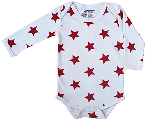 Maple Clothing Organic Baby Long Sleeve Onesies GOTS Certified Cotton (White-Red, 3-6m)