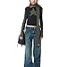 Women Vintage Star Pattern Stripes Patchwork T Shirts Long Sleeve Crew Neck Top Casual Y2K 90s Streetwear (Black, M)