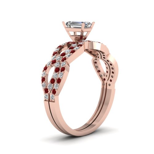 Ensemble infini plaqué or rose émeraude façonnée pour bague de mariage chic