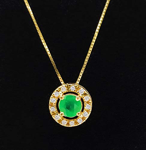 Corrente com Pingente Ouro Amarelo Cravejado com 13 Diamantes Esmeralda