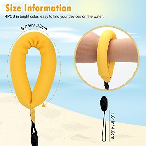 Anglekai 4 Pack Waterproof Camera Floats, Floating Camera Strap, Portable Waterproof Camera Float Strap For Underwater Camera Floating Wrist Strap (Yellow) #TOP3
