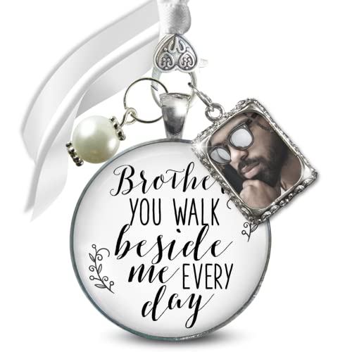 Bridal Bouquet Charm Brother You Walk Beside Me Memorial Picture Frame Wedding Remembrance Jewelry Silver Finish Jewelry DIY Photograph Template