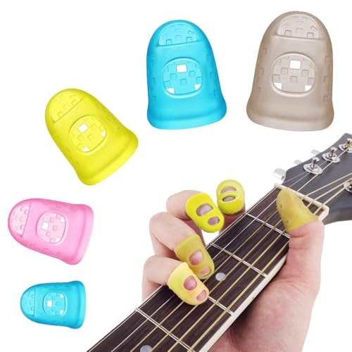 SGERUFZ 40 Piezas Fundas para Dedos de Guitarra Silicona, 5 Tamaños de Punta para Adultos y Niños, Protector de Dedo, Cómodo, Duradero, Uso Versátil, (Multicolored)