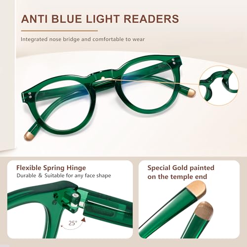 Image of EASY READ Retro Round Blue Light Blocking Reading Glasses for Women,Anti UV Readers for Women with Spring Hinge