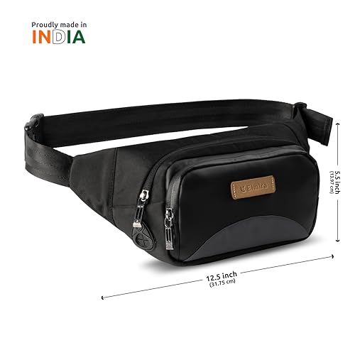 Image of Elmira Waist Bag for Men Women - Fanny Pack for Men Sling Bag for Men Chest Bag Crossbody Side Passport Travel Shoulder Small Waist Pouch for Mobile Cash (WST-001) (Black & Grey)