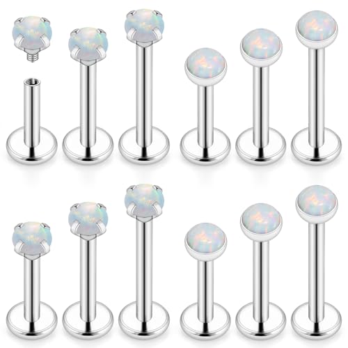 Xnsjeyy 16G Internal Thread Flat Back Earrings Nose Studs 316L Surgical Steel Medusa Labret Monroe Lip Ring Tragus Forward Helix Conch Cartilage Lobe Earrings Stud Piercing Jewelry For Women Men Opal