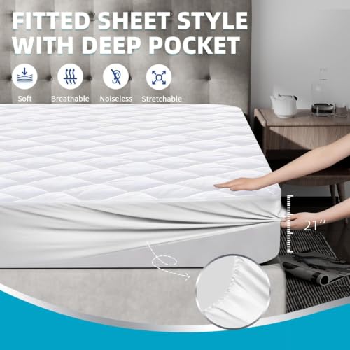 Protector de colchón impermeable 180x200 cm con bolsillo profundo ajustable para cama Super King 5