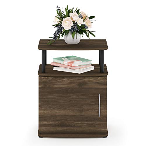 Image of Furinno JAYA End Side Sofa Table /Nightstand with Door, 1-Pack, Columbia Walnut /Black