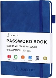 JUBTIC Password Book with Alphabetical Tabs. Medium Size Password Keeper Logbook for Internet Website Address Log in Detail. Hardcover Password Notebook & Organizer for Home Office, Navy Blue