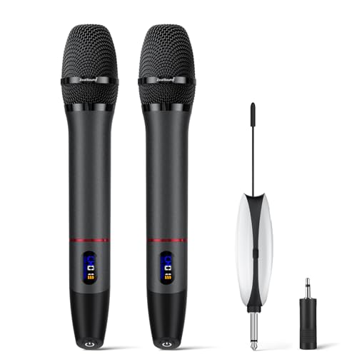zealsound UHF Mikrofon kabellos, Dual Metal Wireless Dynamisches Handmikrofone für Karaoke, 60m Reichweite mit LCD-Display, 6,35 Klinke, Funkmikrofon für Partybox, DJ, Kirche, Live-Auftritte